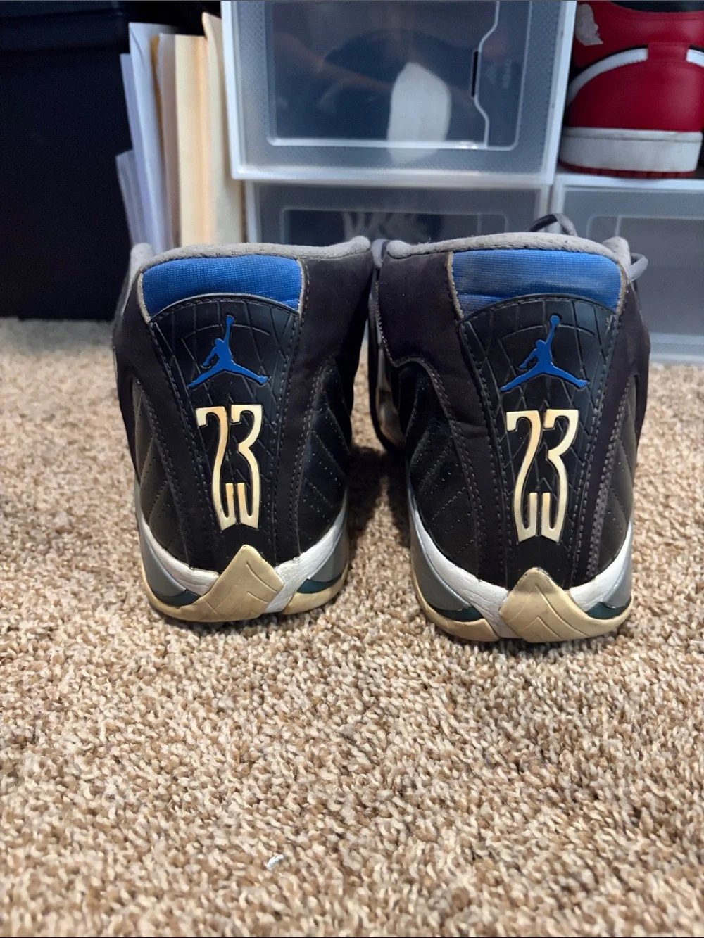 Jordan Men’s Black and Gray Basketball Sneakers with Blue Accents